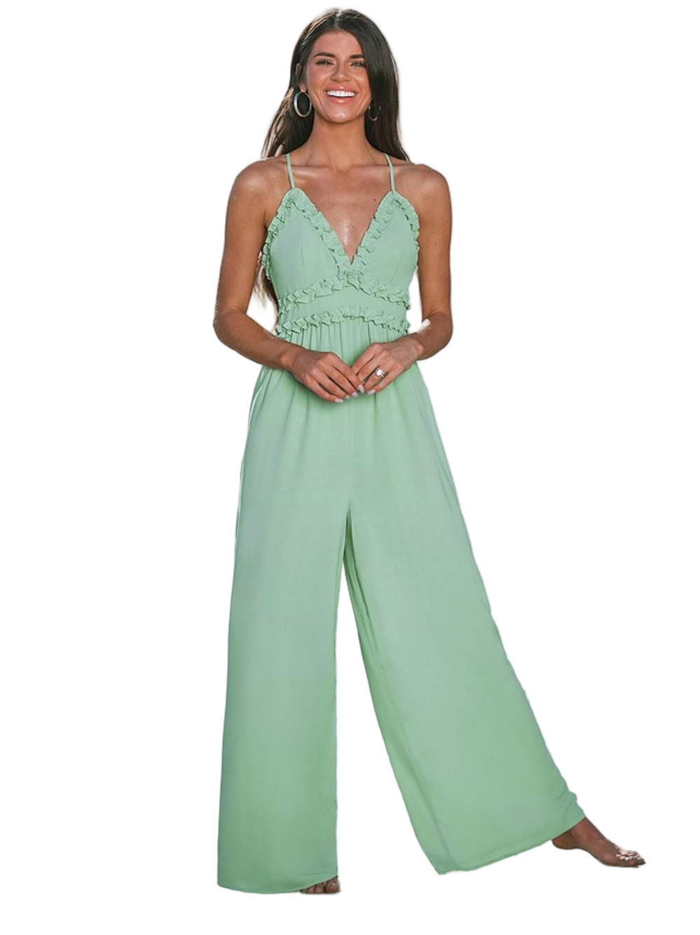 Cupshe X Madison Beach Wedding Mint Green Ruffle Jumpsuit Size M